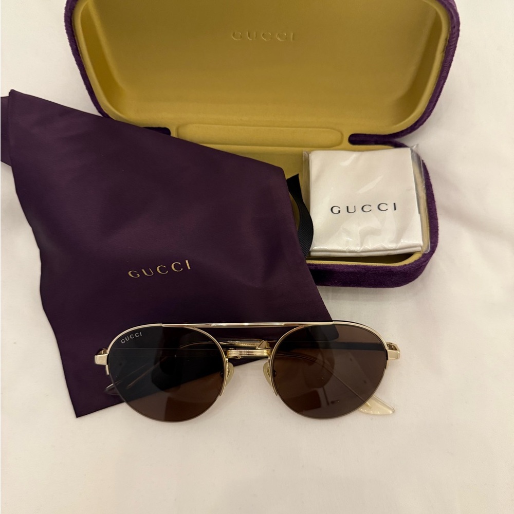 GUCCI Unisex Pilot Sunglasses in Gold & Brown 53mm - GG0984S-002 - Picture 4 of 7